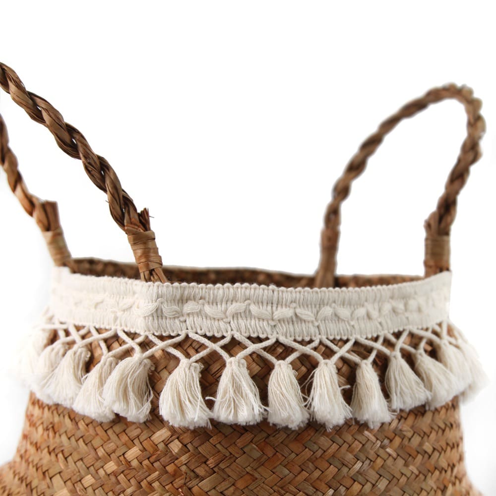 Panier Macramé a Pompons en Coton