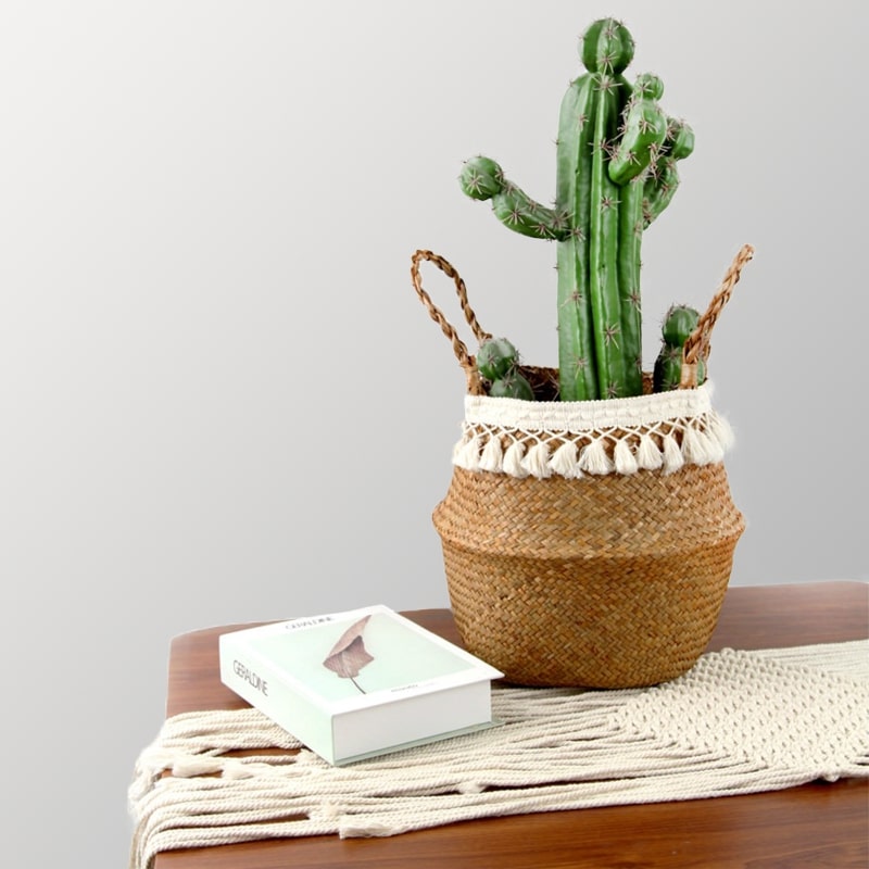 Panier Macramé a Pompons en Coton