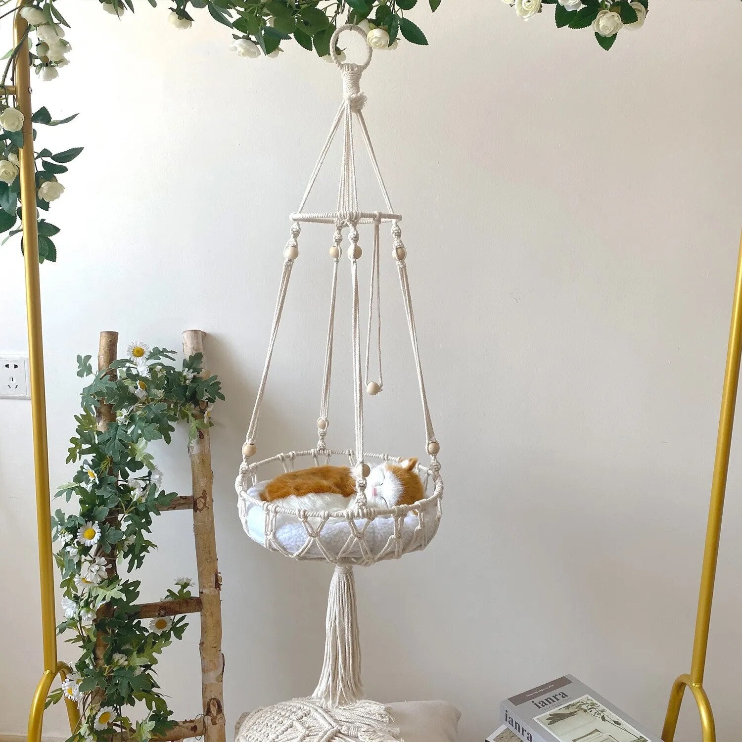 Panier Chat Suspendu en Macramé Fait Main