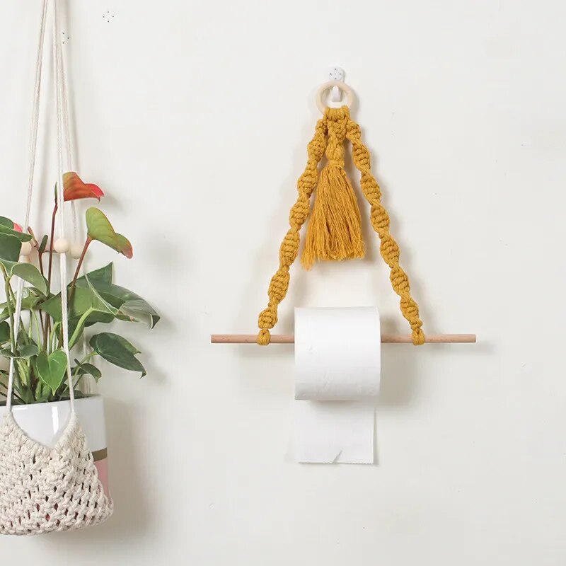 Porte Papier Toilette Macramé Pompon Fait Main
