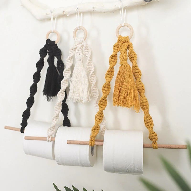 Porte Papier Toilette Macramé Pompon Fait Main