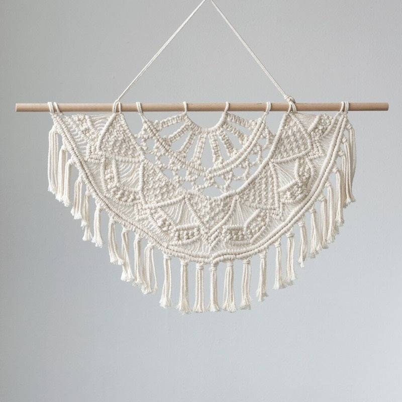 Petit Macramé Mural Moderne en Coton Naturel