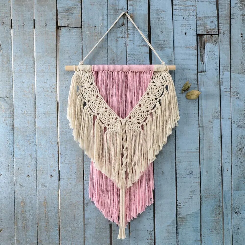 Petit Macramé Mural Rose Coton