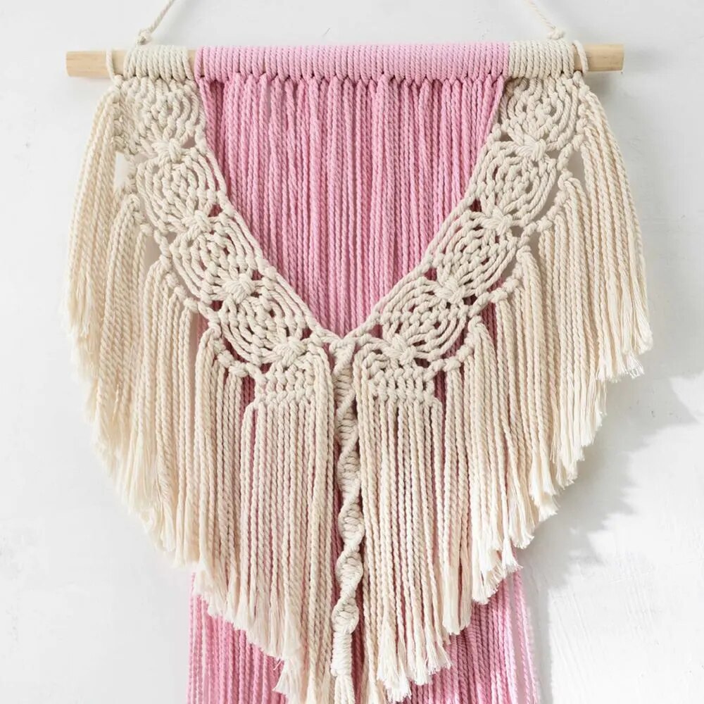 Petit Macramé Mural Rose Coton