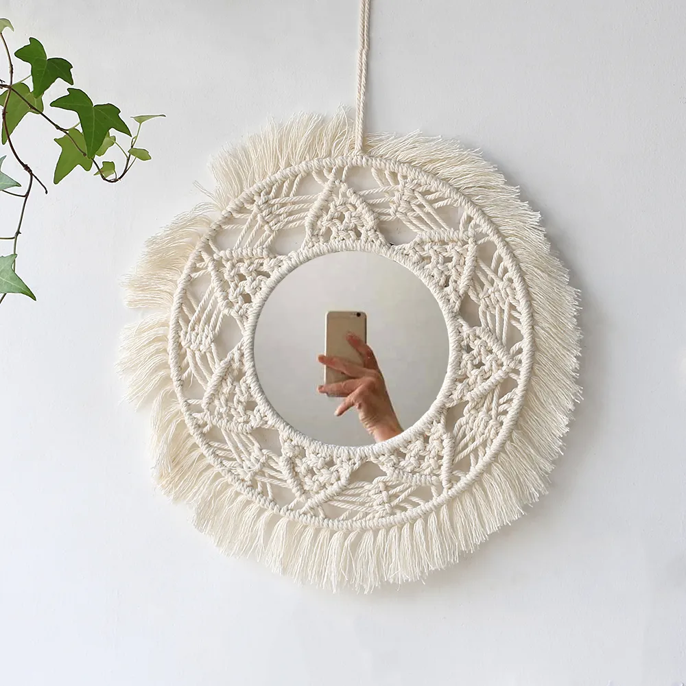 Petit Miroir Macramé en Coton Naturel