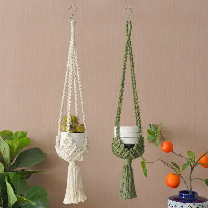 Porte Plante Bohème en Macramé Naturel