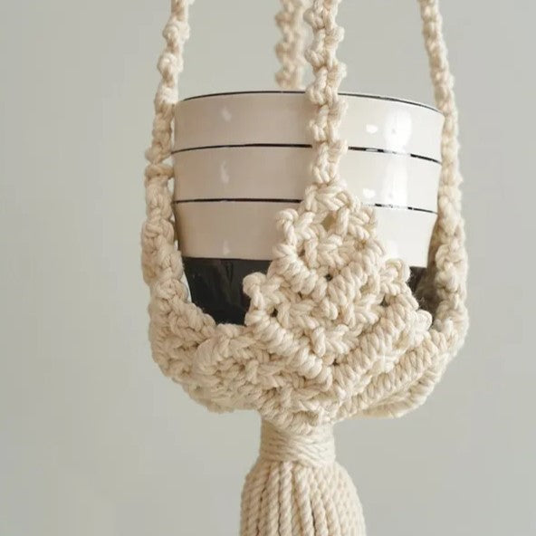 Porte Plante Bohème en Macramé Naturel