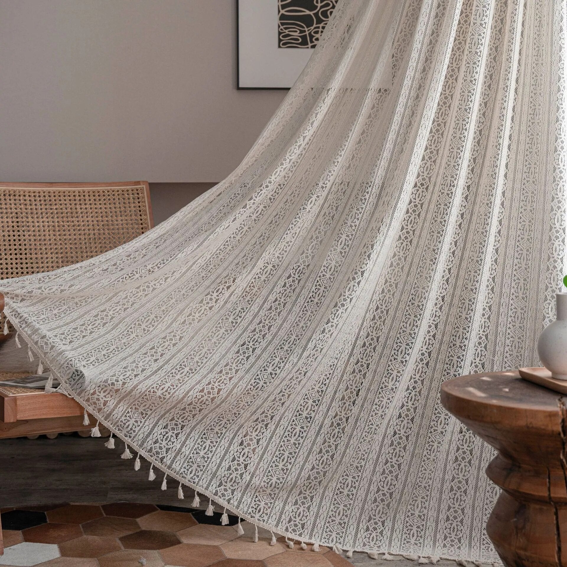 Rideau Macramé Motif Papillon Transparent