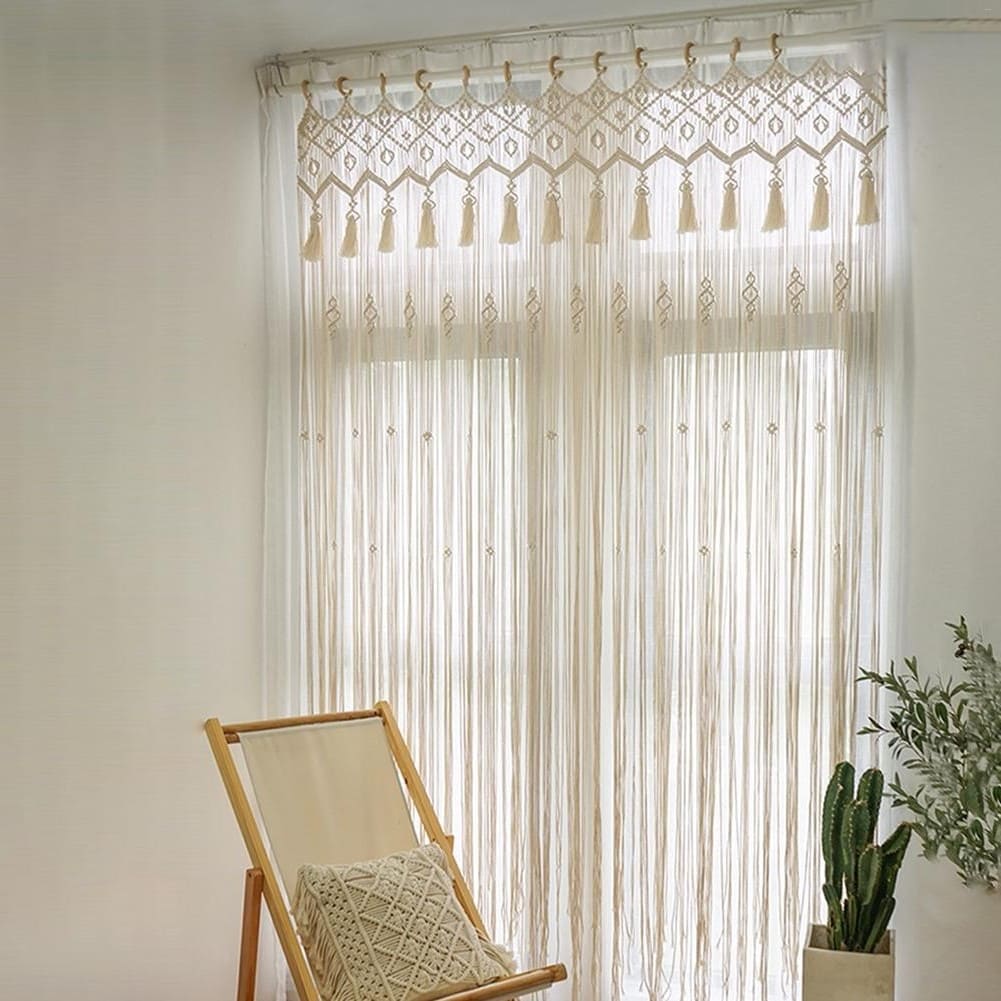 Rideau Macramé Pompons Naturel