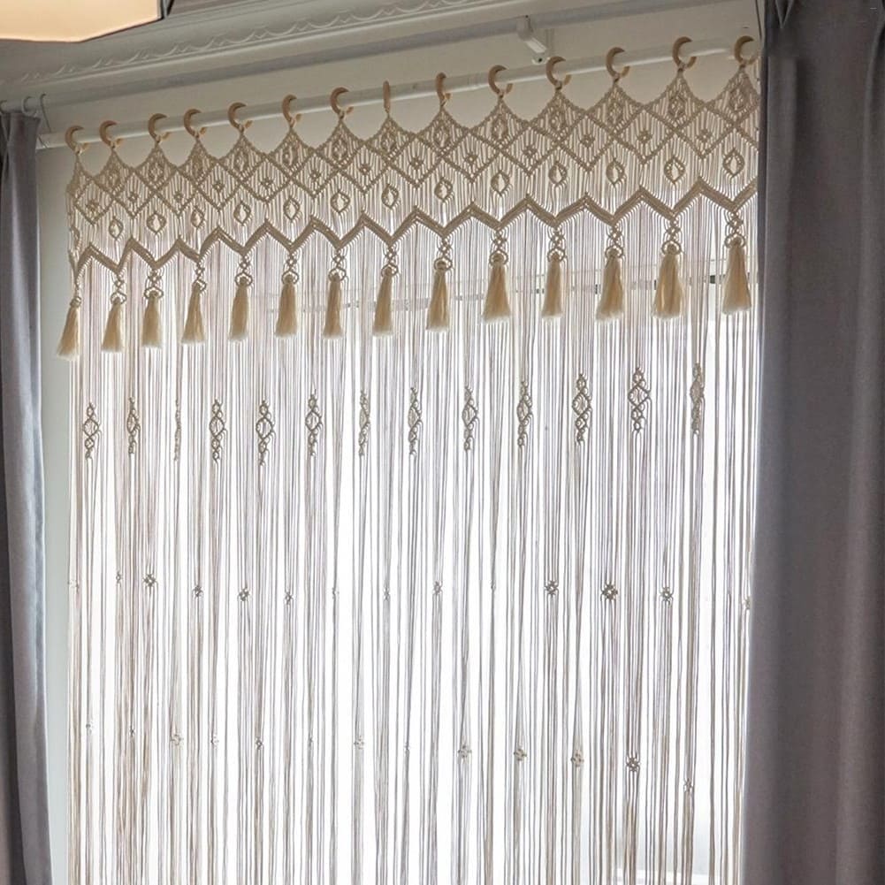 Rideau Macramé Pompons Naturel