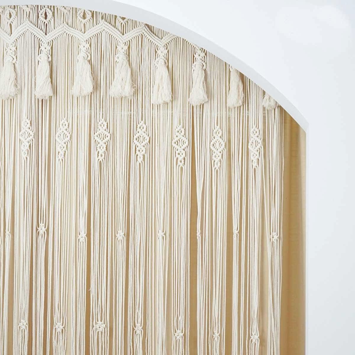 Rideau Macramé Pompons Naturel