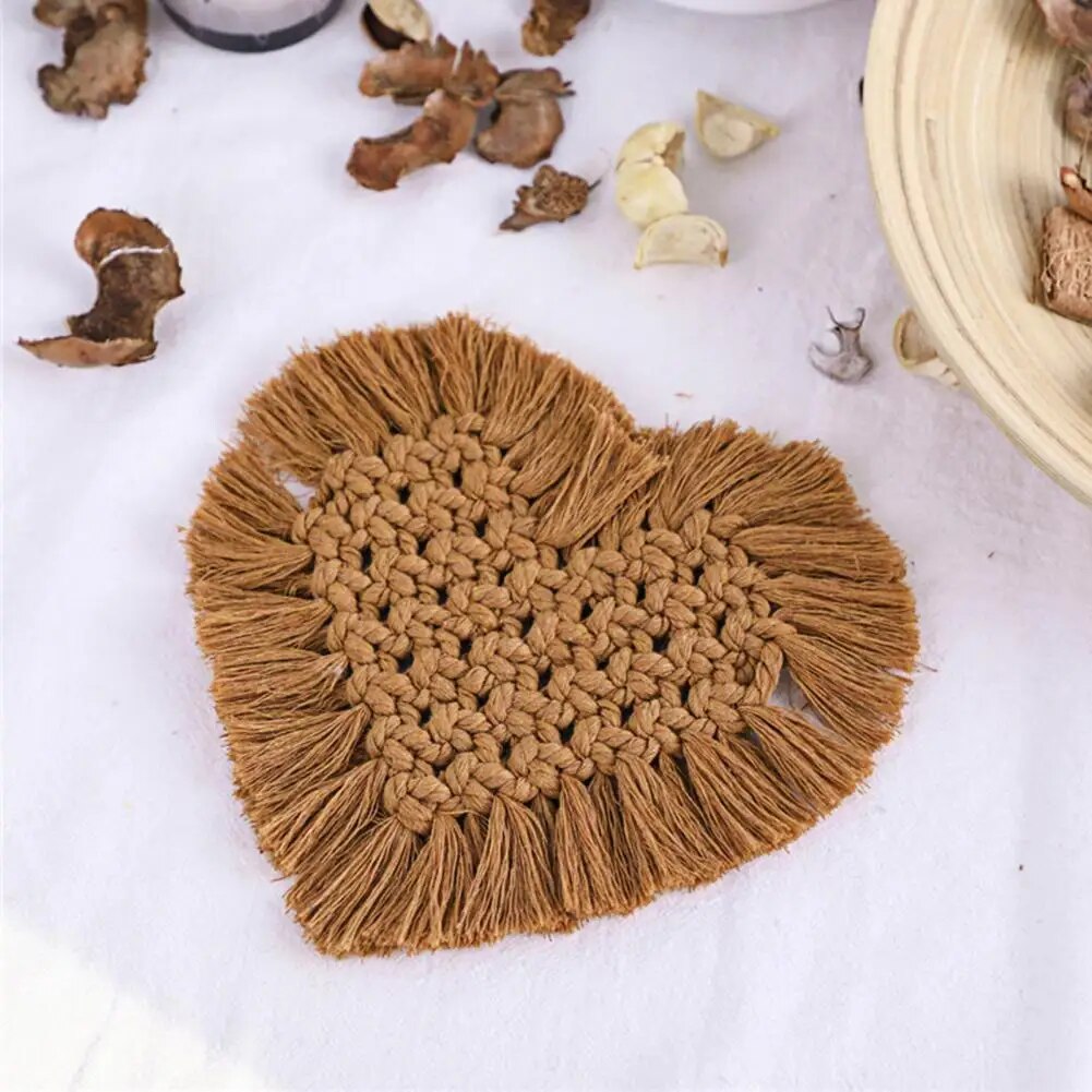 Sous Verre Macramé en Forme de Coeur en Coton