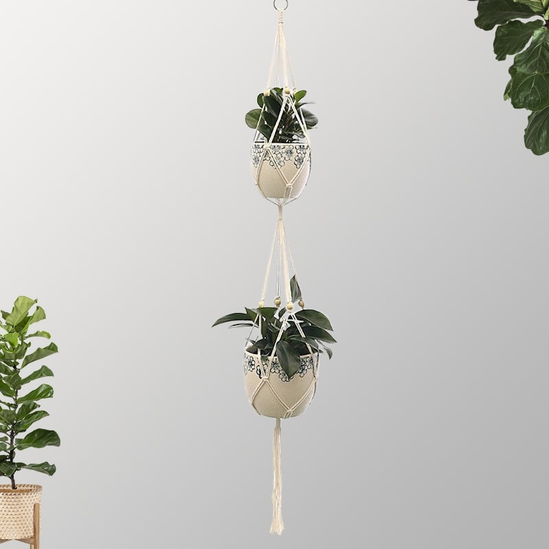 Suspension Macramé 2 Pots de Fleurs Double