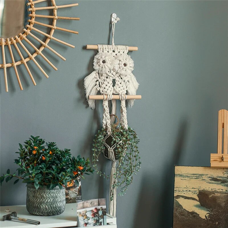 Suspension Macramé Hibou Fait Main