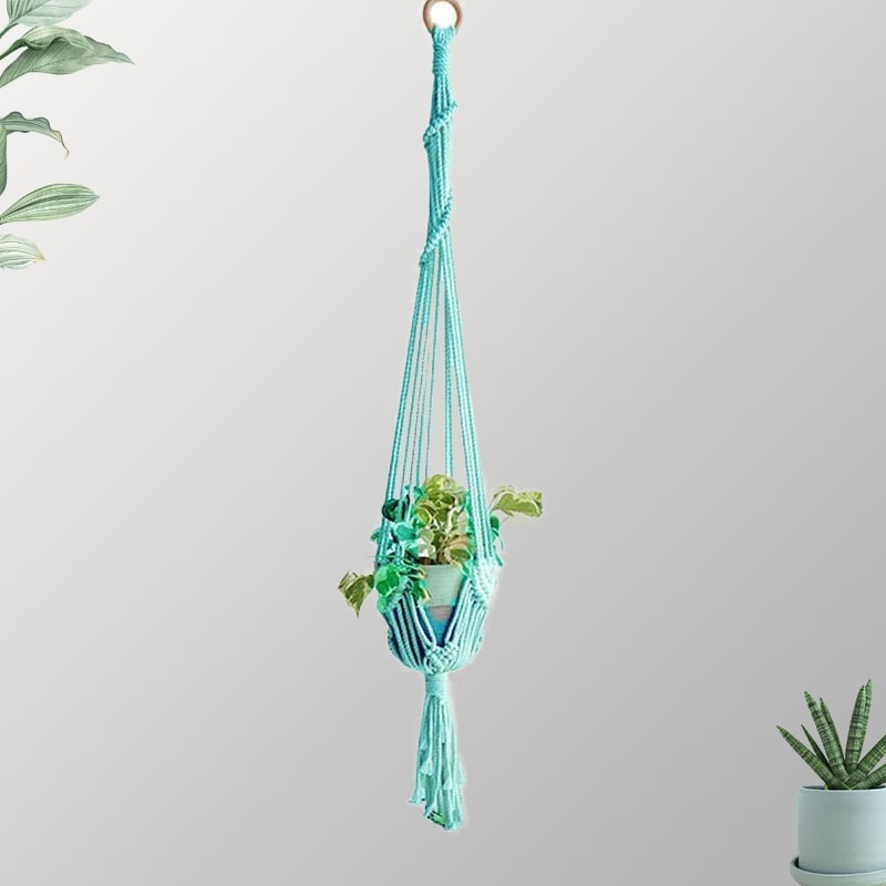 Suspension Macramé Plante Bleu Ciel Fait Main