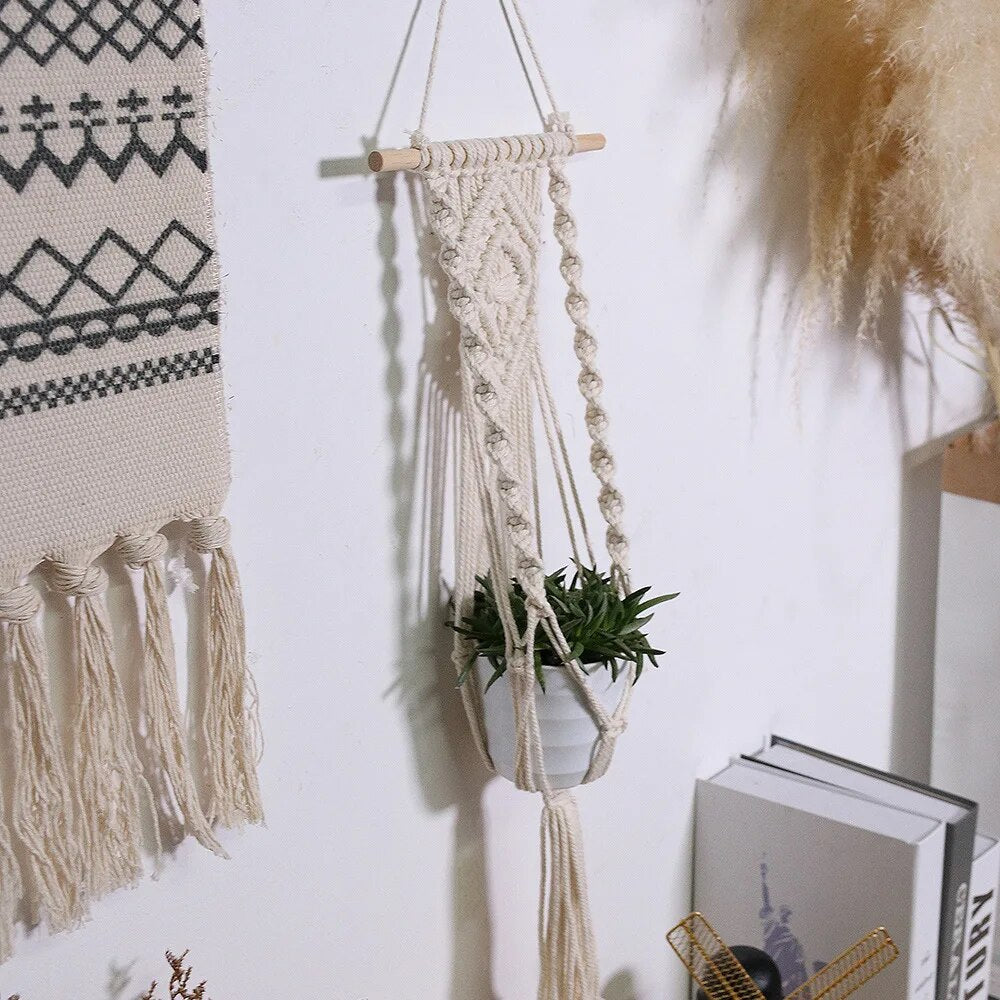 Suspension Macramé Plante Vintage Crème