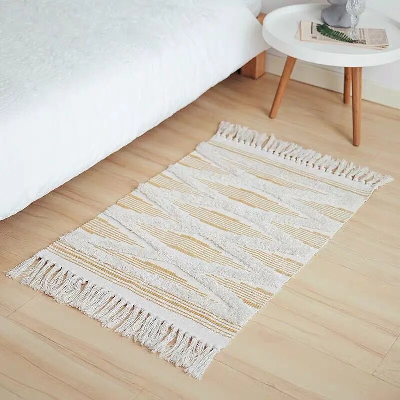 Tapis Macramé Beige en Coton
