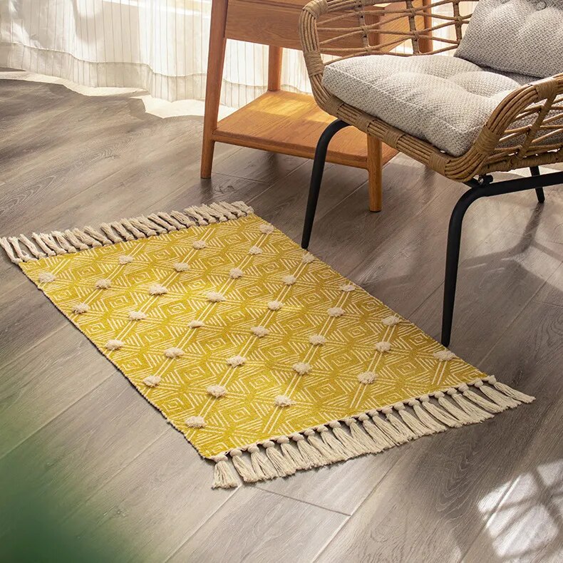 Tapis Macramé Jaune Bohème