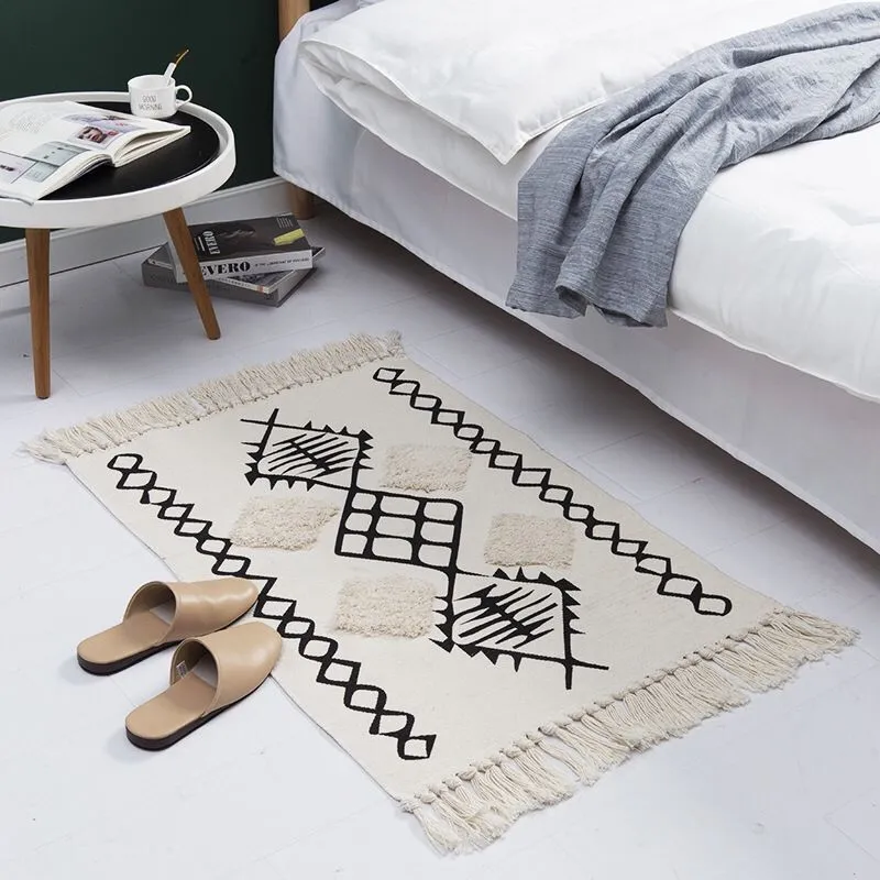 Tapis Macramé Noir et Blanc Bohème
