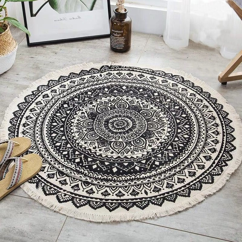 Tapis Rond Boho Mandala en Coton