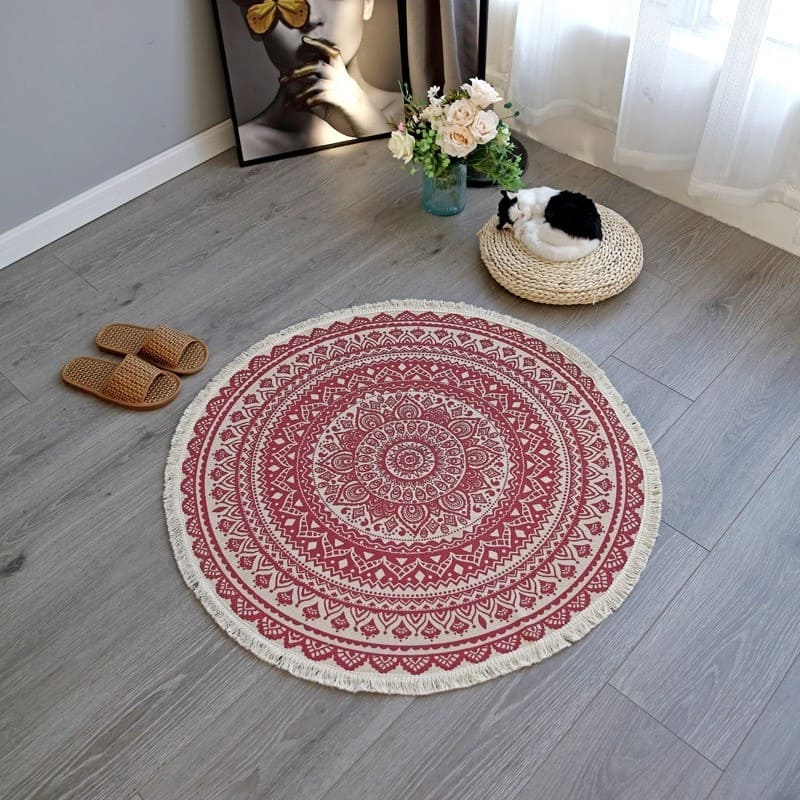 Tapis Rond Boho Mandala en Coton