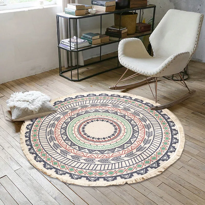 Tapis Rond en Macramé Ethnique