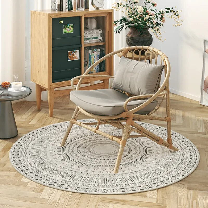 Tapis Rond Macramé Nordique Géométrique