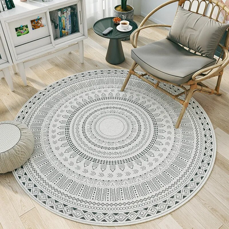 Tapis Rond Macramé Nordique Géométrique