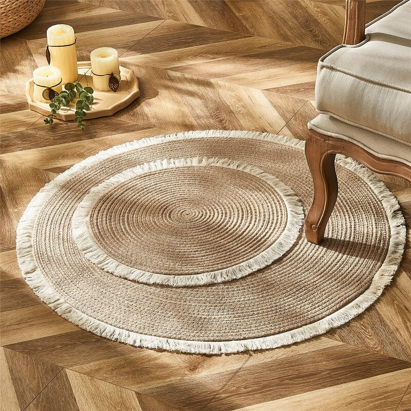 Tapis Rond Macramé Rotin Bohème