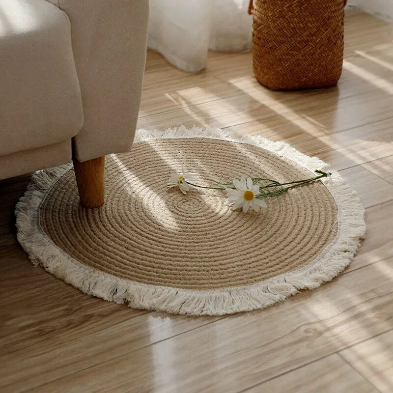 Tapis Rond Macramé Rotin Bohème