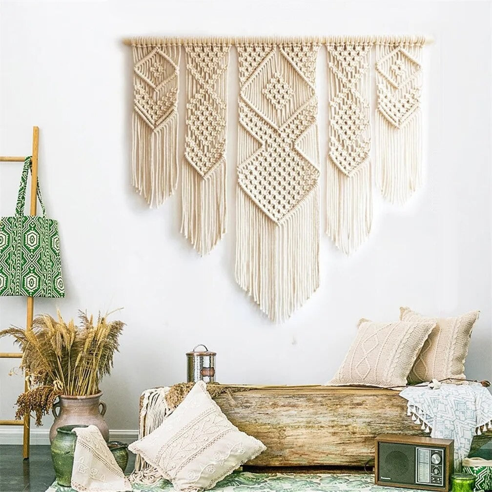 Tenture Murale Macramé Tête de Lit Coton Naturel