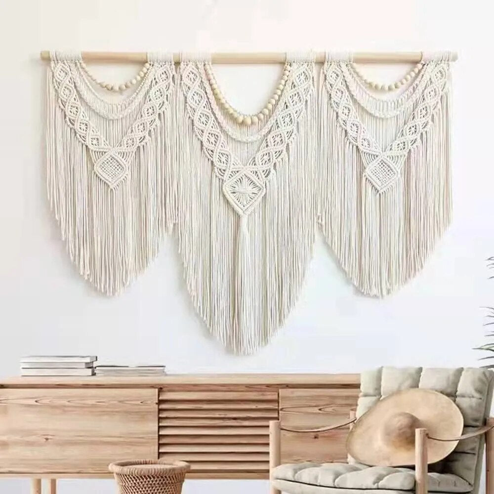 Tête de Lit Macramé et Bois Fait Main