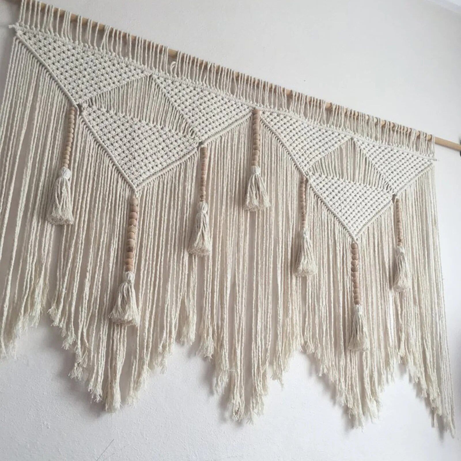 Tête de Lit Macramé Pompons Coton Naturel