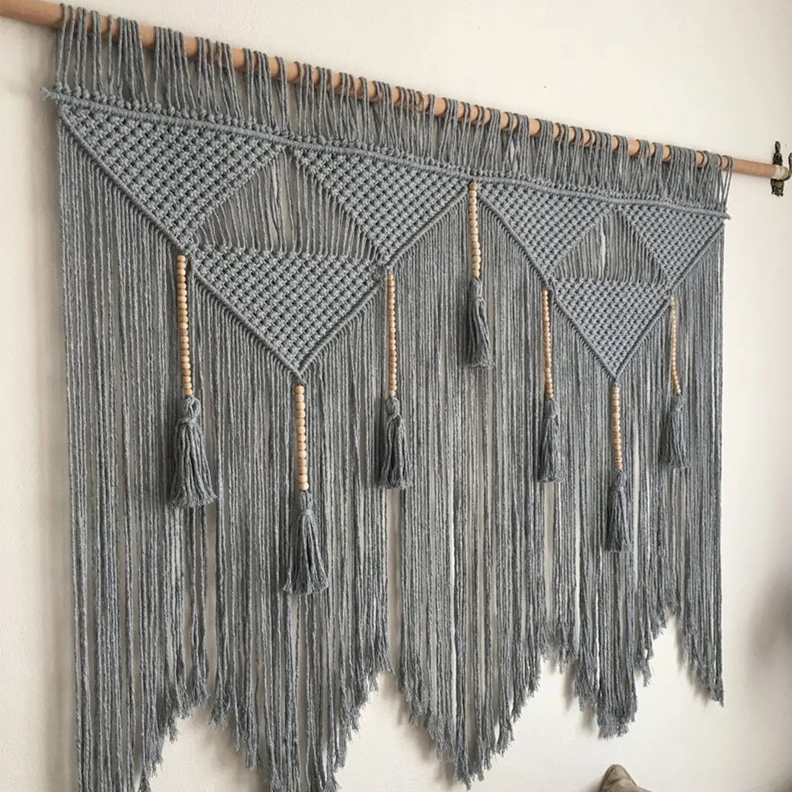 Tête de Lit Macramé Pompons Coton Naturel